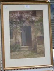 H. St. Dyer, Barbizon' (View of a Stone House with Roses around an Open Door), watercolour and gouache