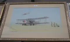 Barry K. Barnes, Study of a Twin-engine Transporter Biplane with Red Cross Markings, watercolour over pencil
