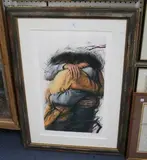 Peter Wever, Two Figures embracing, hand-coloured etching
