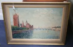 William Rutledge, View of the River Thames with the Houses of Parliament, oil on canvas