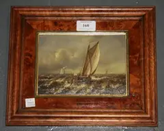 Jean Laurent, Coastal View with Sailing Vessels, oil on panel