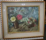 Mary Benbow, Still Life Study of a Vase of Flowers and a Basket of Flowers, oil on canvas