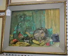 Mary Benbow, Still Life Study of Sewing Accoutrements, oil on canvas