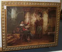 Willi de Pré, Cavalier and Monk in a Cellar Interior, oil on canvas