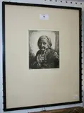 H. Harvey, Nomad' (Old Gypsy Woman with a Cat), monochrome etching