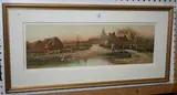Sophia Sinclair, View of a Village with a Milkmaid walking past a Pond, watercolour
