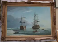 Anthony Brandrett, Study of the Victory and another Ship in Icy Waters, oil on canvas