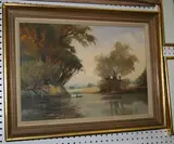 Jon Peaty, View of a River, oil on board