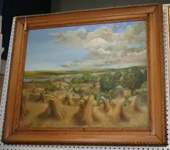 Frederick Edwards, The Oncoming Storm' (Landscape with Corn Stooks and Village), oil on canvas