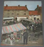 Mary Benbow, View of a Market, oil on board