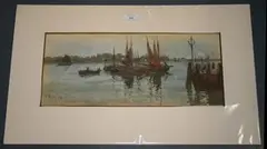 Laura Miller, Nocturnal View with Thames Barges, watercolour with touches of gouache