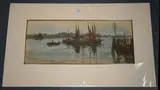 Laura Miller, Nocturnal View with Thames Barges, watercolour with touches of gouache