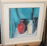Ian Macfarlane, Still Life Study of a Jug and Vases on a Table, pastel