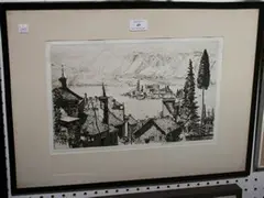 Lago-de-Orta' (View of the Italian Lake) by Job Nixon, etching, sold May 2013