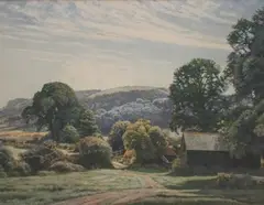 Frank Corbyn Price, Downland Country' (View of Chanctonbury with a Barn in the foreground), watercolour