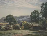 Frank Corbyn Price, Downland Country' (View of Chanctonbury with a Barn in the foreground), watercolour