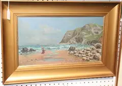W. Hughes, Coastal View with a Figure on the Shore, oil on board