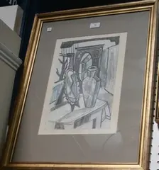 S. Toby Shepherd, Bedroom Interior with a Jug, Mirror and Wardrobe, pen, ink