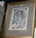 S. Toby Shepherd, Bedroom Interior with a Jug, Mirror and Wardrobe, pen, ink