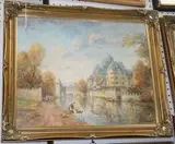 M.J. Rendell, View along a Continental River, oil on board