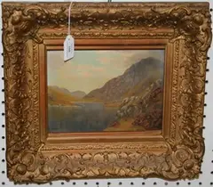 G. Oliver, Highland Landscape with Loch, Hills and Heather, oil on board