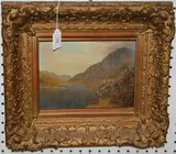 G. Oliver, Highland Landscape with Loch, Hills and Heather, oil on board