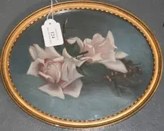 Jos Schippers, Sketch' (Oval Still Life Study of Pink Roses), 1910, oil on canvas-board