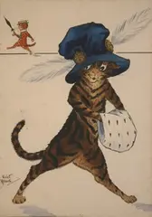 Violet Roberts, Anthropomorphic Cats wearing Hats, four early 20th Century watercolours with ink