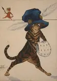Violet Roberts, Anthropomorphic Cats wearing Hats, four early 20th Century watercolours with ink