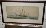 Arthur Wellington Fowles, Coastal View with a Man-o'-war and other Sailing Vessels, 1865, watercolour over pencil traces