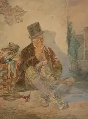 J.H. Barnes, Study of a Seated Vagabond smoking a Clay Pipe, watercolour