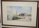 Frank Belcher, View of a Quayside, watercolour