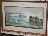 F. William Sturge, Coastal View with Waves crashing against Rocks, watercolour
