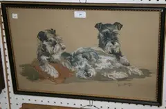 Elva Joan Blacker, Study of Two Schnauzers, 1956, watercolour and gouache