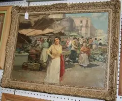 F. D'Auria, The Market Place, oil on canvas