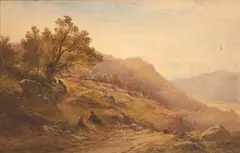 A.W. Williams, Landscape with Figures resting by a Path, 1888, oil on canvas