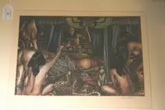 James Newton, Cleopatra' (Tent Interior with Cleopatra being served by Five Naked Female Attendants), pen and watercolour