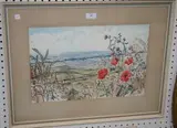 Doris Kirlew, Landscape with Wild Flowers, watercolour and ink