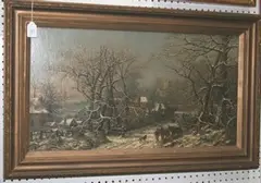 J. Cox, View of a Village under Snow, oil on canvas