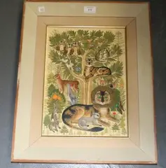 Sheila Flinn, Study of Animals in and around a Tree, oil on artist's board