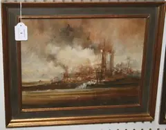 Jean Pierre Vanot, Industrial Scene, oil on canvas