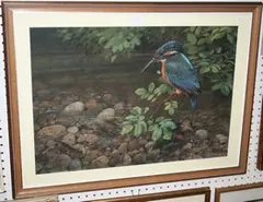 Robert Nicholls, Study of a Kingfisher above a River, pastel
