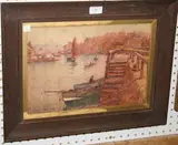 Frank Rousse, View of a Harbour, watercolour