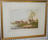 E.A. Swan, Cattle on the Bank of a River, watercolour with touches of gouache