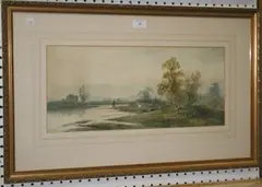 G.L. Lewis, View along a River, watercolour and gouache
