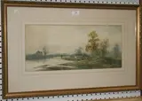 G.L. Lewis, View along a River, watercolour and gouache