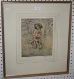 Henry Wilkinson, Study of a Golden Retriever, hand coloured etching