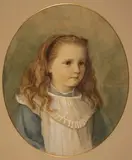 Catherine J. Atkins, Oval Portrait of a Girl wearing an Apron, watercolour