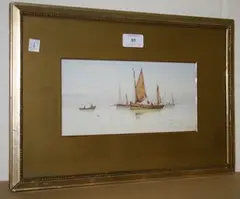 A Clarence, Coastal View with Fishermen in Masted Boats, watercolour