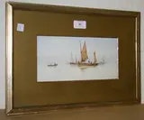 A Clarence, Coastal View with Fishermen in Masted Boats, watercolour